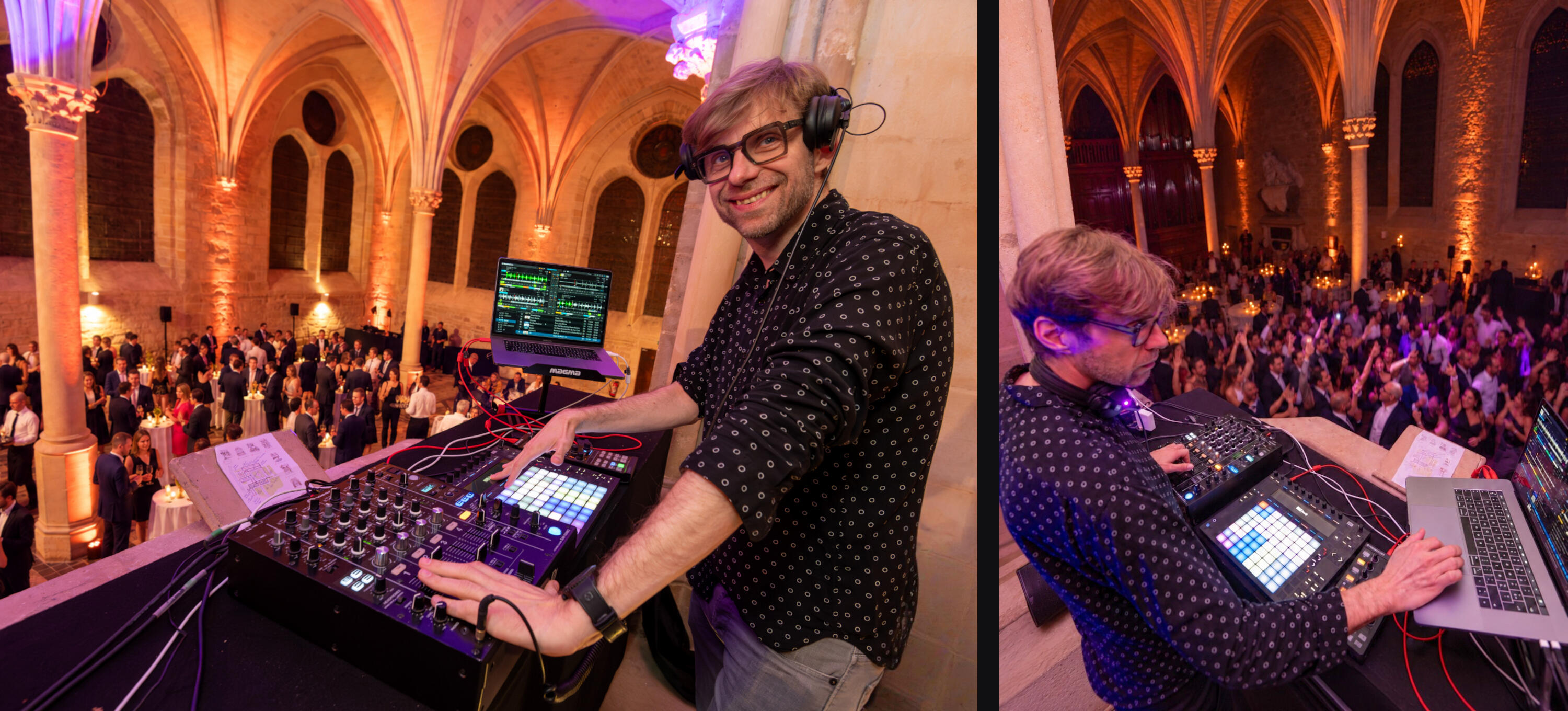 Alex Turr à l'abbaye de Royaumont : cocktail en début de soirée, puis piste de danse animée.